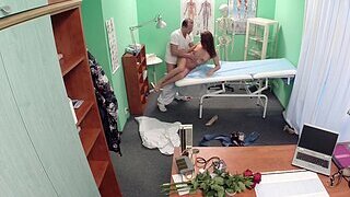 Beautiful brunette gets her tight pussy licked and drilled by dirty doctor