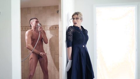 Cory catches her stepson jerking off in the shower