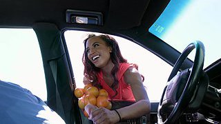 Cute ebony fucks stranger to sell oranges