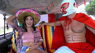 Beautiful young latina fucks for money in a van