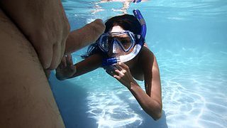 Sexy as hell brunette let stepbrother fuck her in the pool