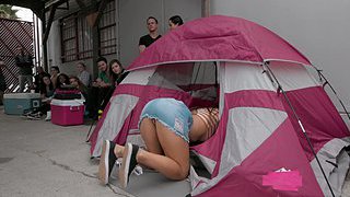 Long haired minx gets pounded outdoors