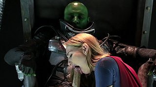 Fantastic blonde girl gets fucked through the hole in her costume