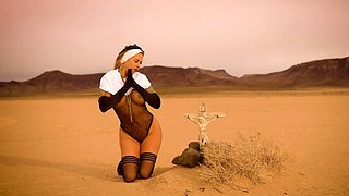 Ivizia Dakini nun praying in the desert