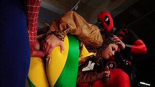 Allie Haze gets fucked hard by two super heroes